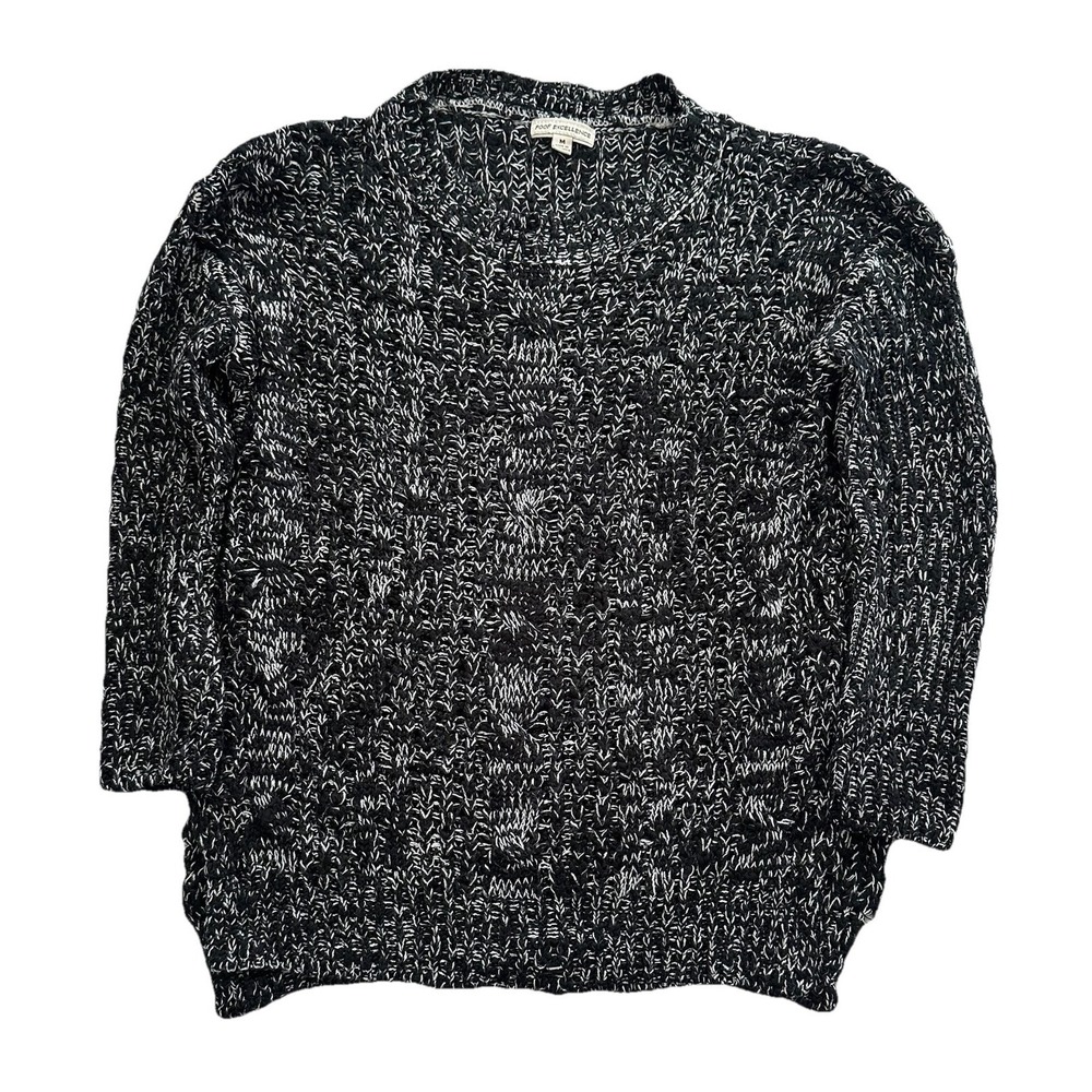 Chunky Black & White Knit Sweater Women's Size Medium Crew Neck Pullover Cozy